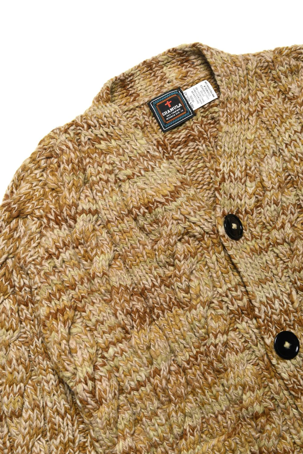 Mix Fisherman V Neck Cardigan - Dk Beige Mix - Image 3