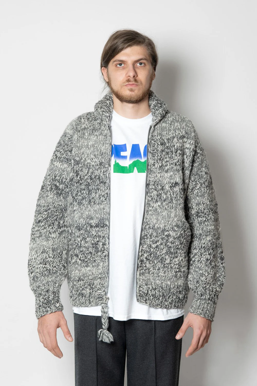 Mix Heather Zipper Cardigan - Ivory Mix - Image 6