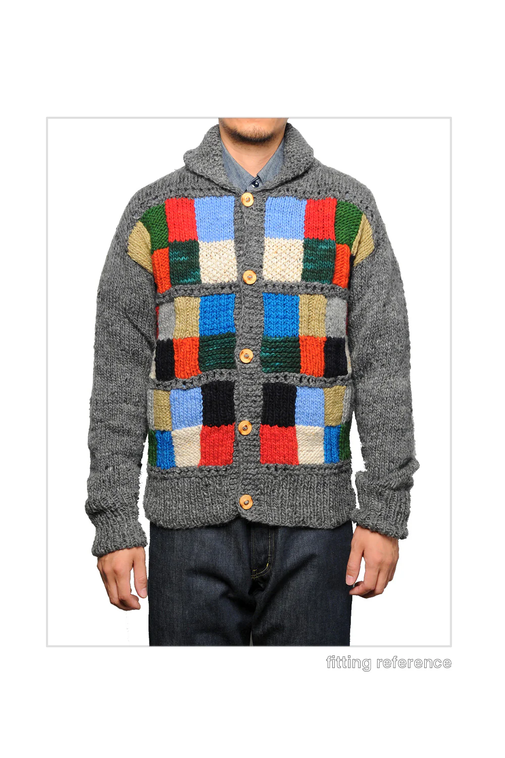 Sampler Squares Button Cardigan - Grey - Image 4